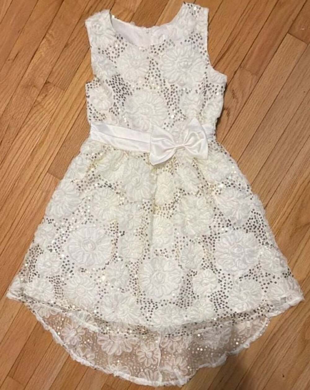 Rare Too Girls White Sequin Flower Hi-Low Formal Dress Size 12